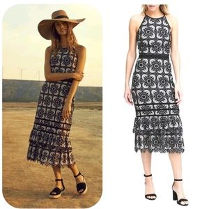 Banana Republic Lace Floral Flounce Hem Halter Midi Dress Black Size 4